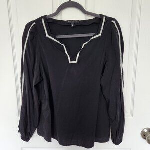 Banana Republic Black Long-Sleeve Boho Shirt Embroidery Detail
